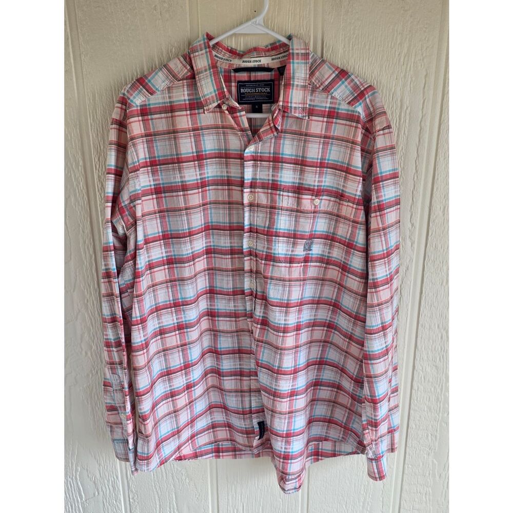 Rough Stock Men's Red Plaid Lightweight Button-Down Shirt, Size XL